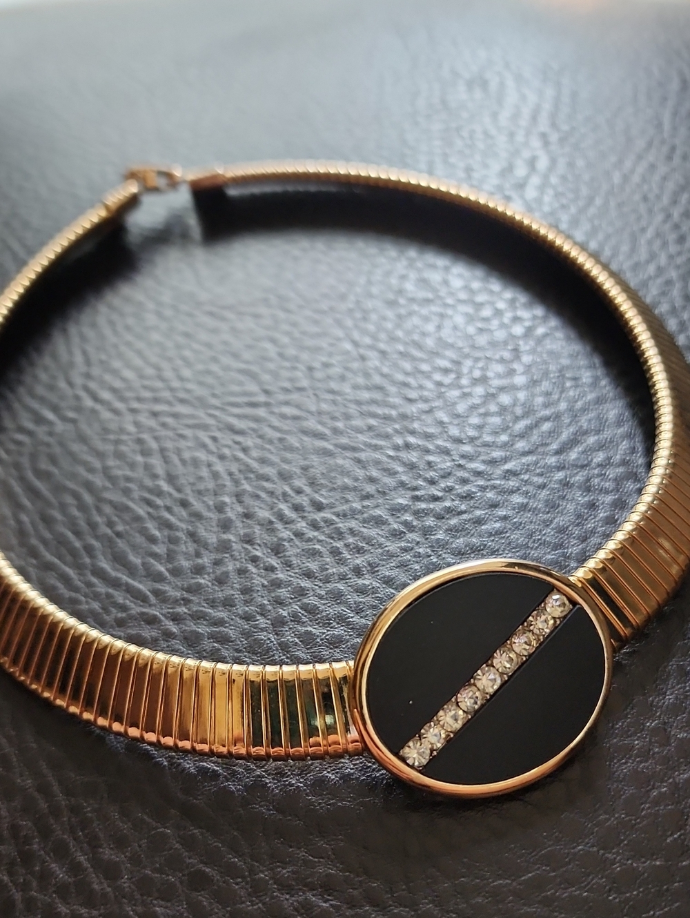 VTG Park Lane Gold-Tone Black Disc Necklace with Crystal Accent